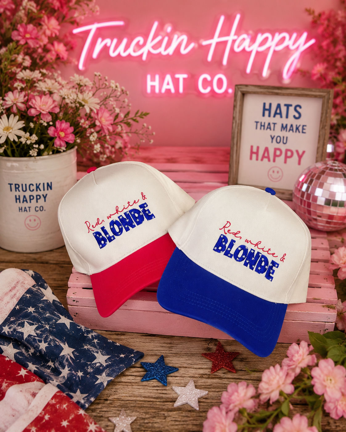 Red White and Blonde Hat Red