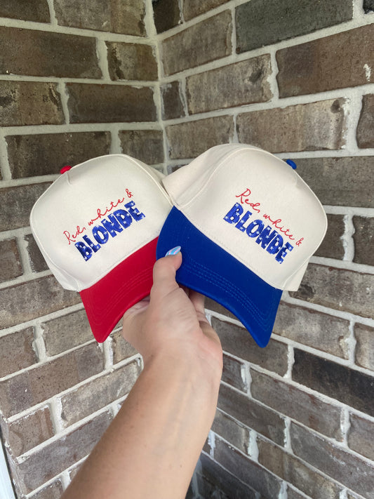 Red White and Blonde Hat Red