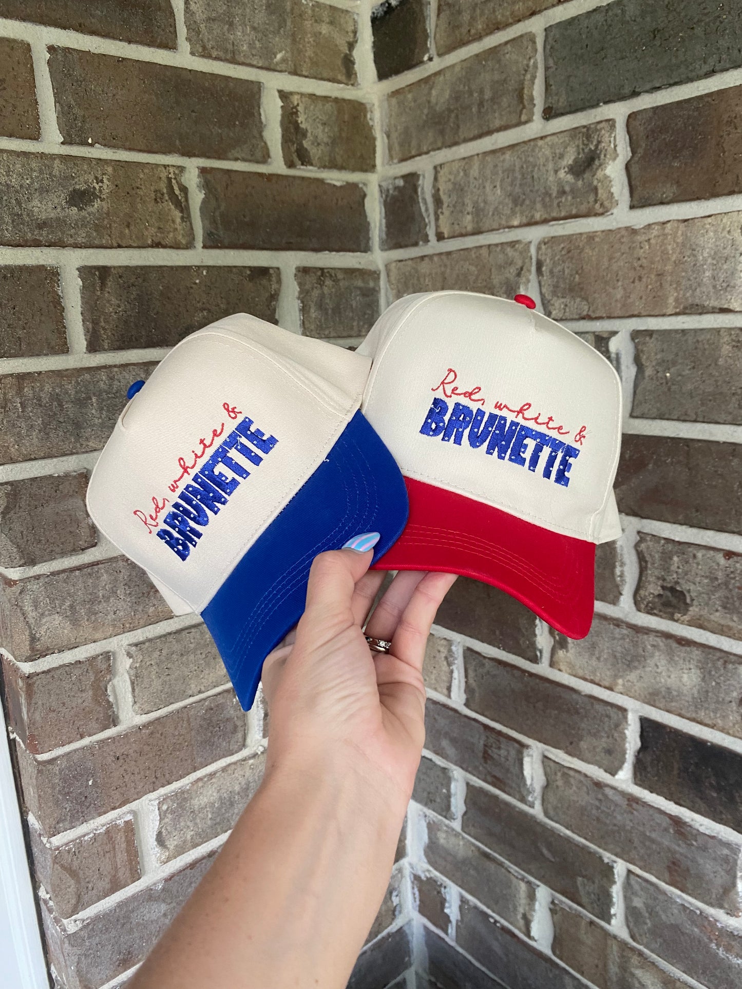 Red white and Brunette Hat Red
